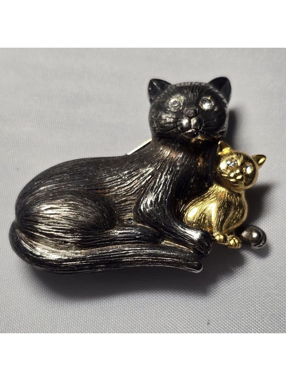 Elegant Black and Gold Cat Brooch By Vero
